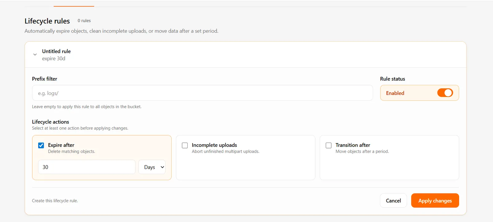 IBEE Object Storage lifecycle policies
